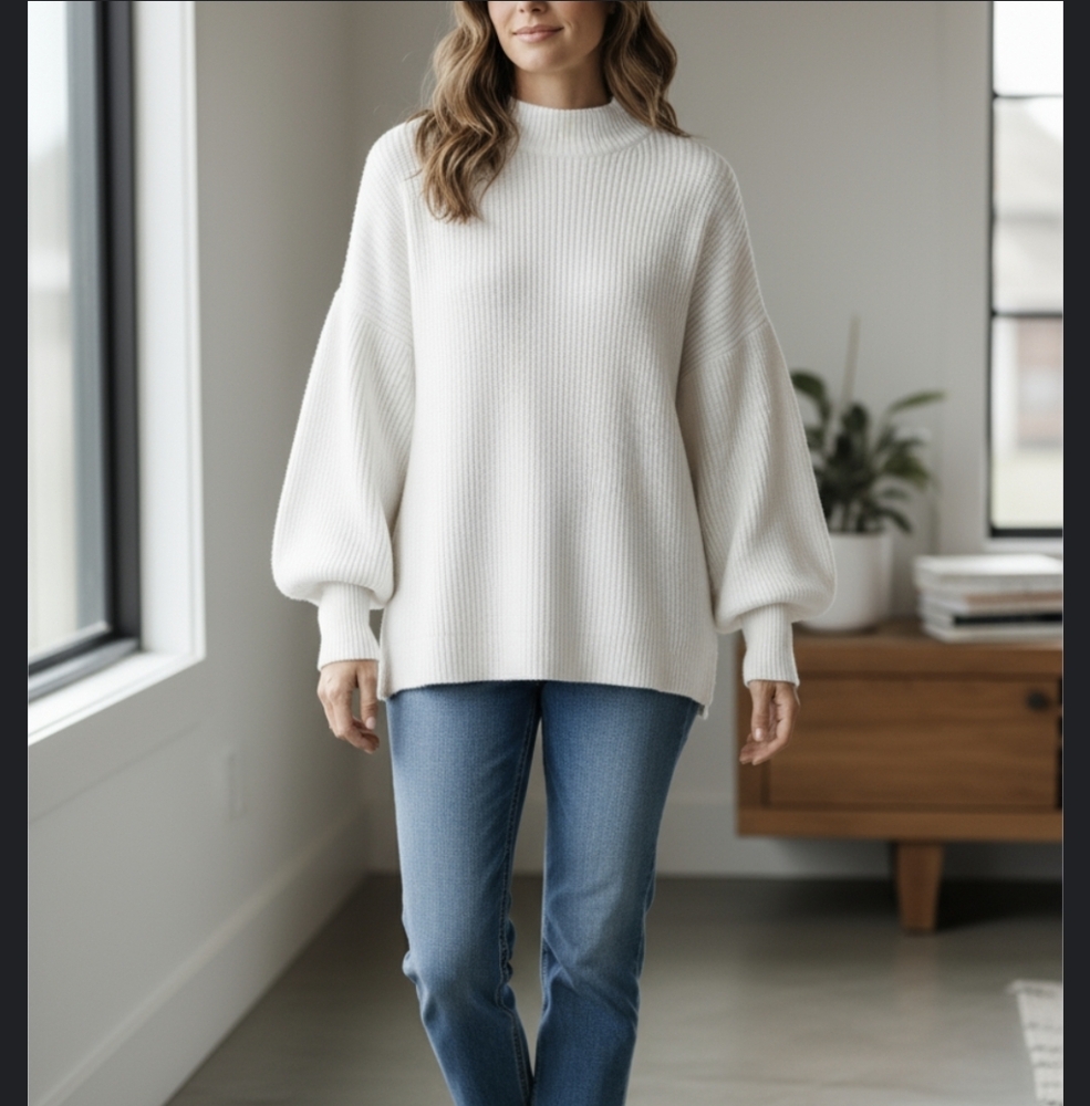 Aerie Cotton  White Oversized Sweater